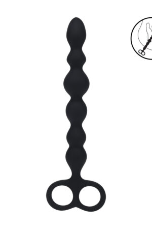 Sonda anale in silicone con perline e doppio anello - Nera
