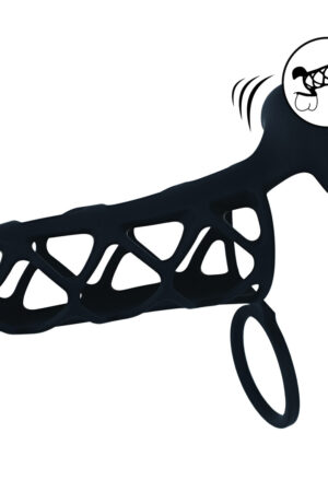 Gabbia vibrante in silicone con anello per pene e testicoli - Nero