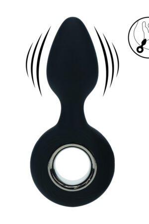 Vibratore anale in silicone con anello - Nero