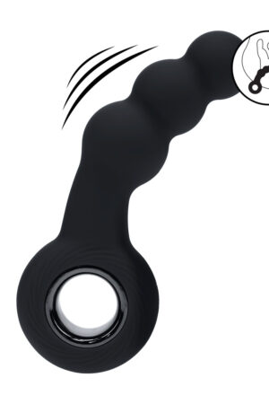 Massaggiatore prostatico vibrante in silicone con perline e anello - Nero