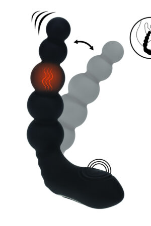 Stimolatore prostatico vibrante, riscaldante, flessibile e picchiettante in silicone con perline - Nero