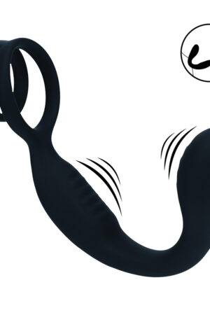 Stimolatore prostatico vibrante in silicone con anello per pene e testicoli - Nero