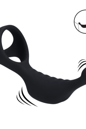 Stimolatore prostatico vibrante in silicone con anello per pene Tri O - Nero