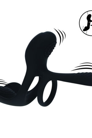 Anello per pene vibrante in silicone a triplo motore - Nero