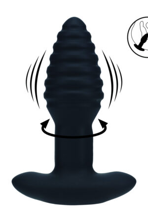Plug anale vibrante e rotante in silicone a coste - Nero
