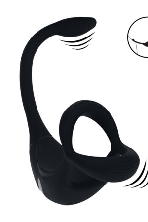 Anello per pene vibrante in silicone Tri O con telecomando e stimolatore prostatico - Nero