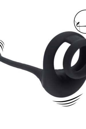 Anello per pene in silicone a doppio motore con stimolatore prostatico - Nero