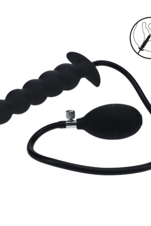 Plug anale gonfiabile in silicone con perline - Nero