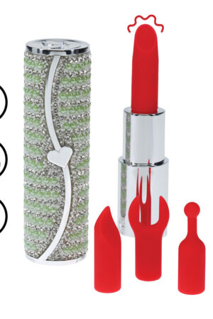 Candy - Vibratore a forma di rossetto con 4 accessori - Verde