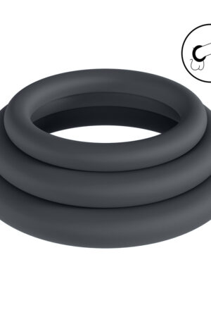 Set di 3 anelli per pene classici in silicone - L/XL/XXL - Nero