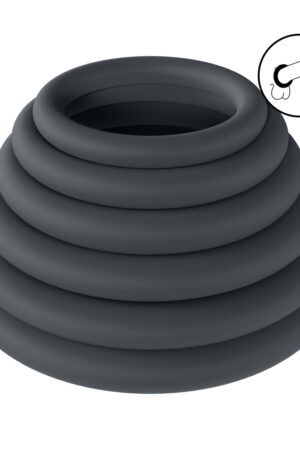 Set di 6 anelli per pene classici in silicone - Neri