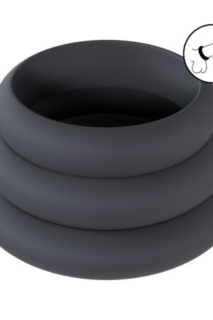 Set di 3 anelli per pene in silicone Wide O - L/XL/XXL - Nero