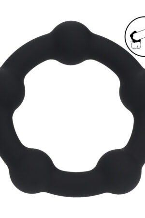 Anello per pene in silicone con perline - Taglia S - 30 mm - Nero