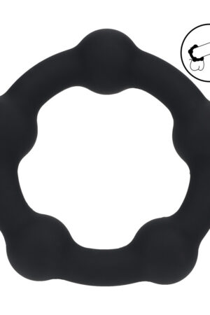 Anello per pene in silicone con perline - Taglia M - 35 mm - Nero
