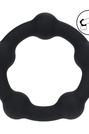 Anello per pene in silicone con perline - L - 45 mm - Nero