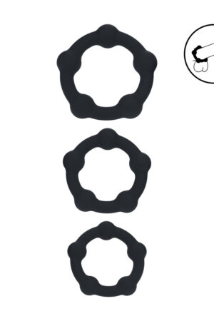 Set di 3 anelli per pene in silicone con perline - S/M/L - Nero