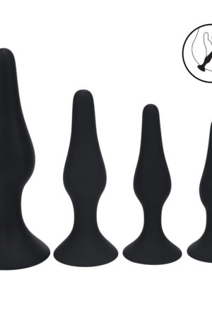 Set di 4 plug anali sottili in silicone - S/M/L/XL - Nero