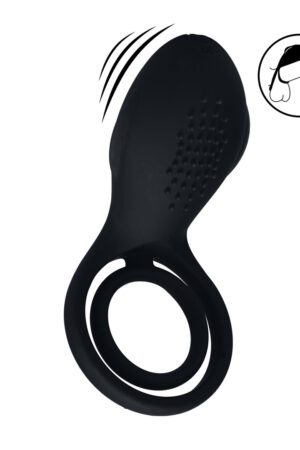 Anello vibrante per pene e testicoli con stimolatore alato - Nero